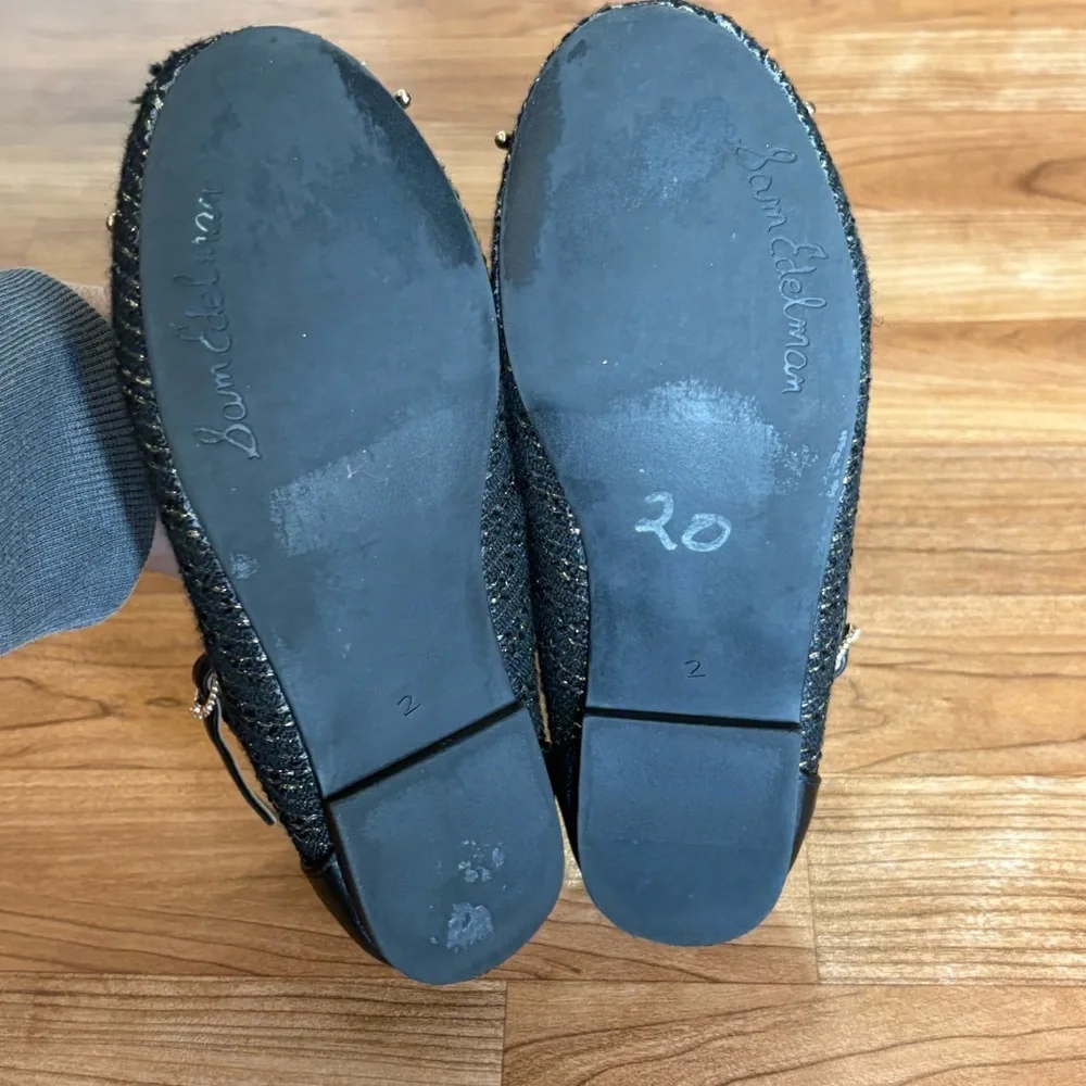 Sam Edelman Black and Gold Ankle Strap Flats Girls size 2